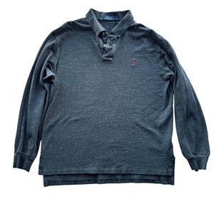 POLO RALPH LAUREN Dark Grey Long Sleeve Polo Shirt - size L